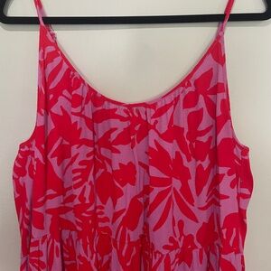 LOFT Pink and Red Patterned Maxi Dress, Size: M